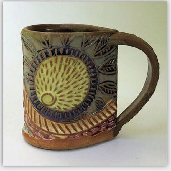 Sun Design Artisan Stoneware Raindrop Tea Coffee Mug from Bumble Bee Pottery - Picture 1 of 12